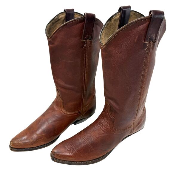 Unbranded Shoes - Western Cowboy Boots‎ Women Size 6M Brown Leather USA Mid Calf Pointed Toe